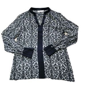 Tory Burch Jessica Top Womens 2 Black Paisley Silk Semi Sheer Long Sleeve